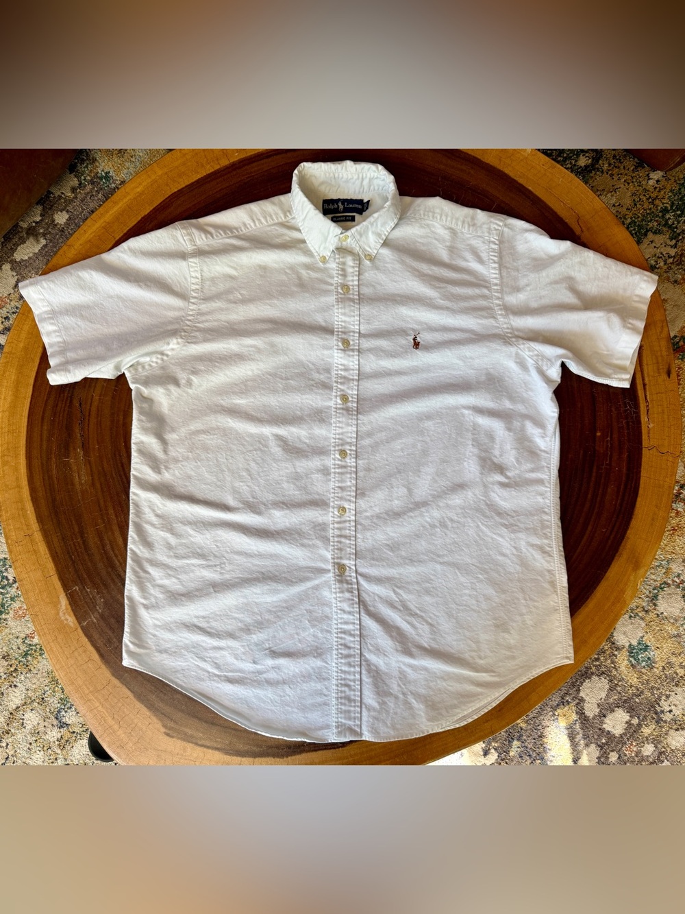 Ralph Lauren Short-Sleeve White Button-Down Shirt with Pony Logo